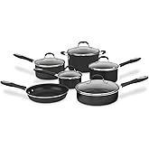 Cuisinart Advantage Nonstick Cookware Set, 11-Piece Pots and Pans Cooking Set with Aluminum Core for Quick and Even Heating, Easy Grip Handles, Dishwasher Safe, 55-11BK