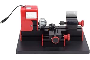 Emoshayoga Power Lathe Machine, Mini Metal Lathe DC12V 2A 24W Overheating Protection High Power for Processing Wood and Plastic
