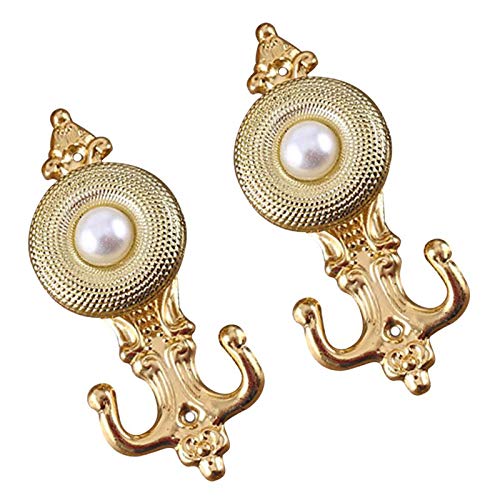 JISETY 2Pcs Drapery Hooks Metal Pearl Decorated Wall Mounted Coat Hanger Tassel Curtain Tieback Holdbacks