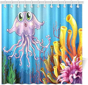 Decoración para el hogar Cortina de baño Medusas lindas con arrecifes