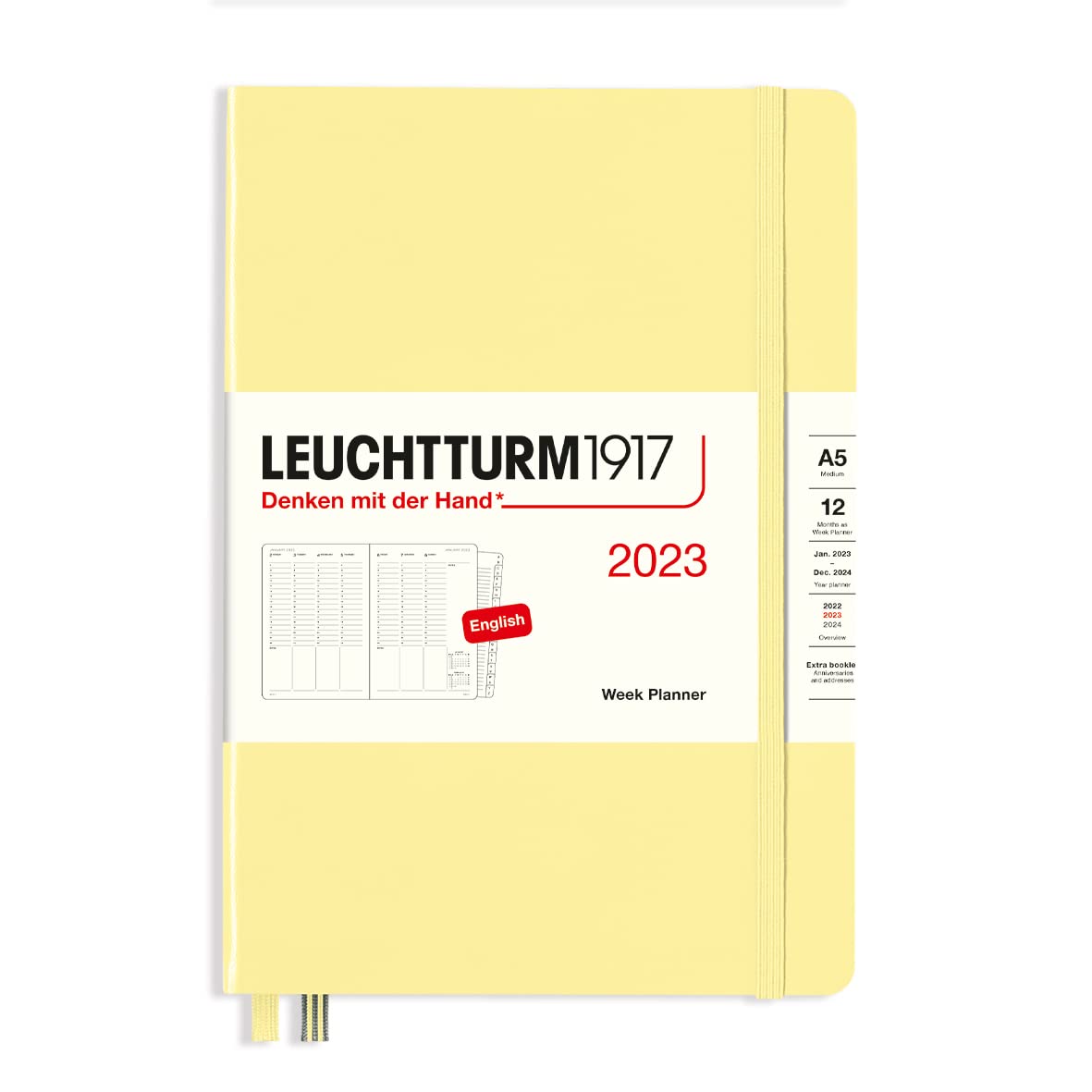LEUCHTTURM1917 365988 Weekly Planner Medium (A5) 2023, 12 Months, Vanilla, English