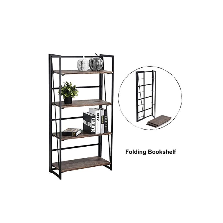 Coavas Folding Bookshelf Home Office Industrial Bookcase No Assembly