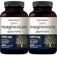 Naturebell Pure Magnesium Glycinate 500mg, 480 Veggie Capsules | 100% Chelated & Purified – 3rd Party Tested, Vegan Friendly, Non-GMO
