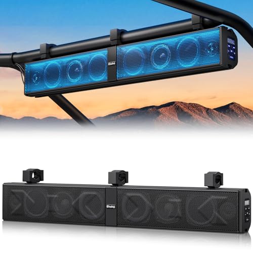 Ehaho 34 Inch UTV Sound Bar, ATV SoundBar Bluetooth with RGB Lighting, IP66 Waterproof Golf Cart Sound Bar, Amplified Powersports SXS SoundBar, UTV Speakers Compatible with Polaris RZR Can-Am