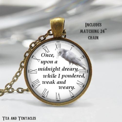Edgar Allan Poe Necklace, The Raven Pendant, Book Quote Necklace with matching chain
