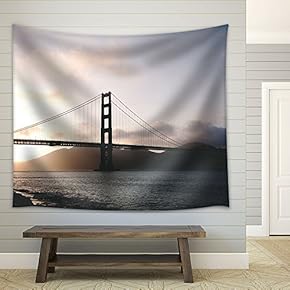 Suspension Bridge at Dusk - Fabric Wall Tapestry Home Decor - 51x60 inches