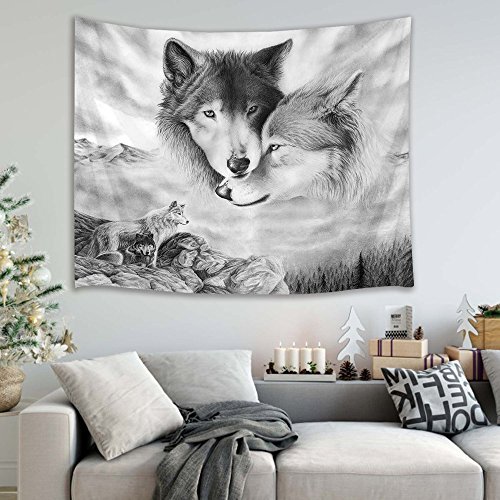 HVEST Wolf Tapestry Wild Predator Wolves Standing on Cliff Wall Hanging Animal Tapestries for