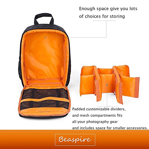 Camera Shockproof Backpack DSLR Hiking Camera Bag Waterproof for Canon, Nikon, Sony, Olympus, Samsung, Panasonic, Pentax Cameras and Other Accessories (Orange) - Thumbnail 2