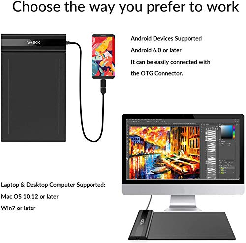 VEIKK S640 Tavoletta Grafica con Penna Senza Batteria, 8192 Sensibilità Alla Pressione, 6 x 4 Pollici Tavolette Grafiche per Disegnare, Giochi OSU, Lezioni Online, Firma Elettronica ecc (Nero)