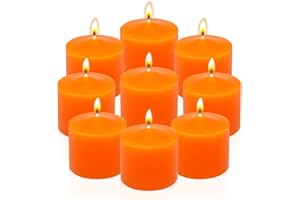 BEILISEN 9 Pack Orange Votive Candles for Fall Harvest Halloween Thanksgiving – 1.25 Inch Height, 1.5 Inch Diameter Unscented Candles for Home Decor, Events, and Holiday Celebrations