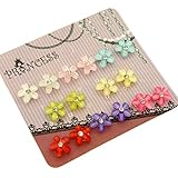 Color Flower Beads with Clear Crystal Magnetic Stud Earrings for Teen Girls Womens, Pack of 8 Pairs