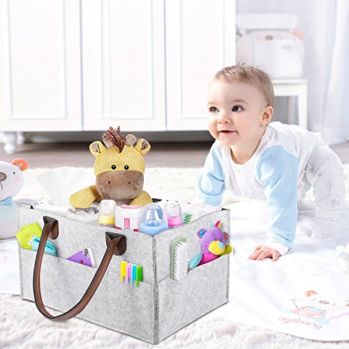 Baby Diaper Caddy - Nursery Caddy Organizer Basket | Portable Diaper Caddy with Changing Pad | Car Travel Bag Storage Bin | Newborn Registry Must Haves for Toys, Burp Cloths, Pacifiers, Creams, Wipes
