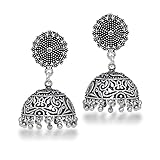 Jaipur Mart Indian Traditional Look Silver Plated Handmade Jhumka Earrings