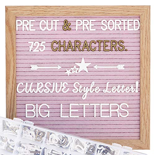 Pink Felt Letter Board 10x10 Inch, Pre Cut & Sorted 725 Letters, First