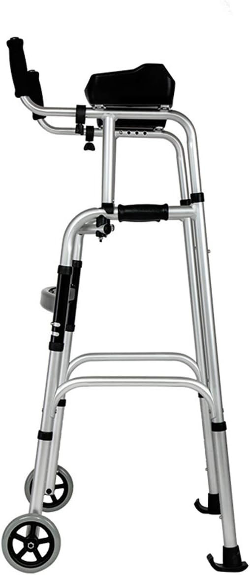 Autopeck Walking Walker Adjustable Elderly Standard Walkers Equipped Rest Arm Mobility People Pad Folding Support Wheel Aid Foldable Assist Wheels （Two-Wheeled Two-Legged Tube + seat Plate） -