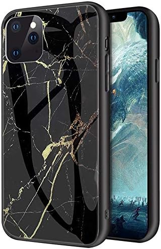iPhone 11 Pro Max Case,Marble Texture Tempered Glass Smooth Scratch-Proof Protective Back Cover + TPU Soft Anti-Collision Bumper for Apple iPhone 11 Pro Max 6.5'' (Gold)