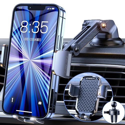 3-in-1 Car Phone Holder [122+LBS Strongest Suction & Stable Clamp Arm] 360° Adjustable Car Phone Mount, Cell Phone Holders for Your Car for Dashboard Vent, All Smartphones & Car Models (Carbon Fiber)