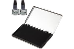 Melispapa Large Black Stamp Ink Pad Set - 1 Black Stamp Pad & 2 Ink-Refills (2 oz, Black), 6.2" x 3.9" Large Black Ink Pad fo
