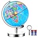 IKONG 8 inch Illuminated Globe of The World with Stand-Educational Globe Built in LED Light for Night View, Office Desktop World Globe,Magnifying Glass and 4 AA Batteries Included