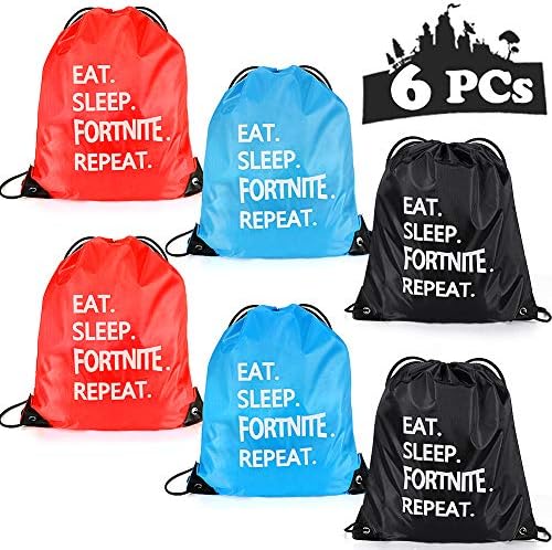 JDYW 6pcs Drawstring Bag Eat Sleep Repeat Bags Gamer Gifts for Men Women Boys Gym Sports Traveling Drawstring Backpack Sack Cinch Tote Bag for Kids Adults