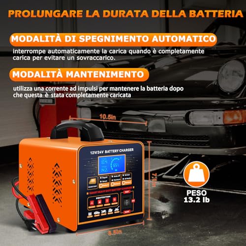 SolaMr 12V/24V Car Battery Charger, 0-20A Motorcycle Battery Maintainer, Intelligent Automatic Charger with Repair, Winter Mode, for AGM Car, Truck, Motorcycle