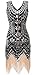 gastbypty Womens 1920's Gatsby Bead Sequin Art Nouveau Deco Flapper Dress(Black,X-Large)