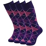 Mid Calf Wedding Dress Socks Men, SUTTOS Easter Day Easter Day Gift Men's Soft Cotton Funky Pattern Long Crew Dress Socks 4 Pair Purple Argyle Plaids,Fit Shoes Sizes 6-12,Sock Size 10-13
