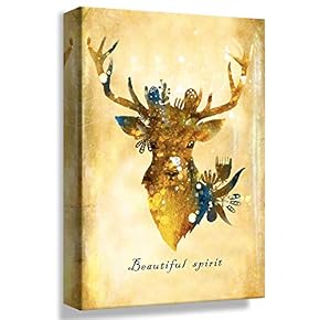 B2T  Canvas Wall Art Nordic Deer with Horn Painting Artwork for Home Prints Framed - 12x18 inches