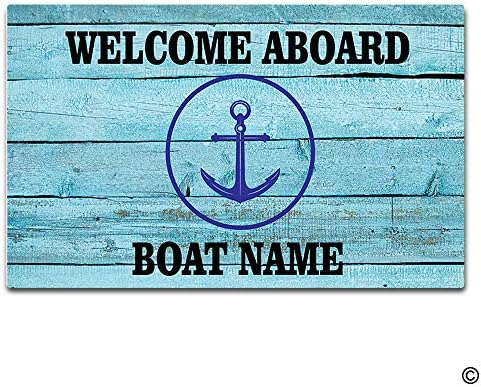 Artswow Door Mat Personalized Boat Name Welcome Aboard Entrance Floor Mat Door Mat Decorative Indoor Outdoor Doormat Non-Slip Rubber Backing Mat 23.6"x15.7"