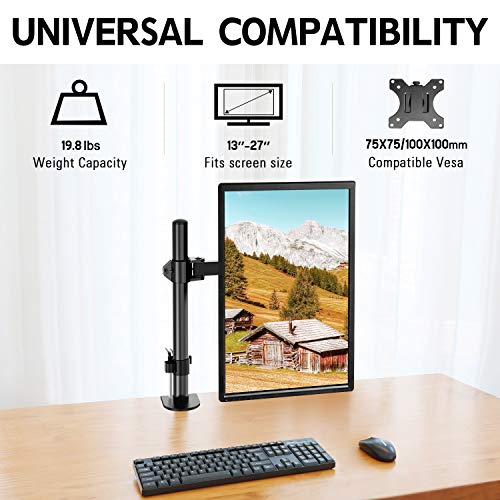 Single Monitor Desk Mount, Height Adjustable Computer Single Monitor