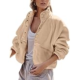 QIBABU Womens Fuzzy Fleece Jacket Long Sleeve Winter Short Coats Warm Button Down Sherpa Fleece Jackets Shacket