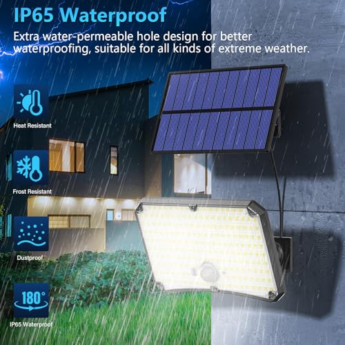 Outdoor Solar Lamp [2 Packs] Outdoor Solar LED Light with Motion Sensor 200LED 4 Modes Remote Control Outdoor LED Headlight with Solar Panel, Outdoor Garden Solar Lights with 5 m Cable