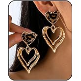 Gold Heart Leopard Earrings for Women,Chunky Y2k Earring Hearts Layered Stack Punk Drop Dangle Statement Trendy Earrings Jewelry Gifts for Women