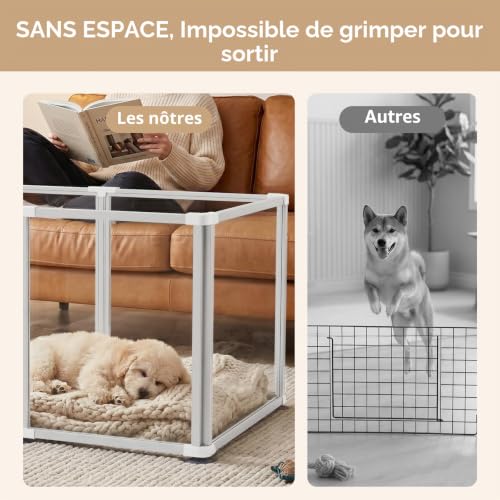 Homelio 10 Panel Acrylic Indoor Dog Playpen, Height: 60 cm, Dog Pen with Door, Metal Frame, Sturdy, Easy to Install, Suitable for Small Dogs, Puppies, Rabbits, White