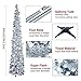 MACTING 5ft Pop up Christmas Tinsel Tree with Lights, Easy-Assembly Coastal Glittery Pencil Tree for Home Holiday Party Winter Xmas Decorations (Silver)