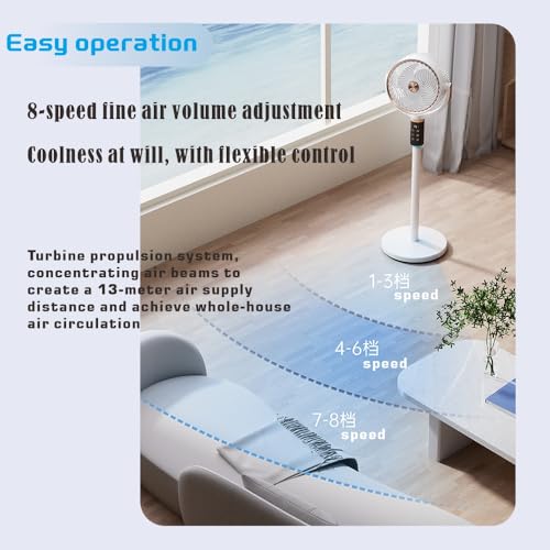 Floor Standing Fan with Remote Control - 8 Speed Adjustable Height, Timer, Shaking Head & Night Light, Quiet & Powerful Air Circulator for Bedroom, Home, Office - Household Pedestal Fans