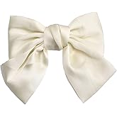 SEVENHEAD Bow Hair Clips Warm White Duckbilled Clip 1 Pack Barrettes Large Big Oversized Knot Bowknot Satin French Barrettes Snap Hair Clips Ponytail Holders Accessories for Women Girls Teens