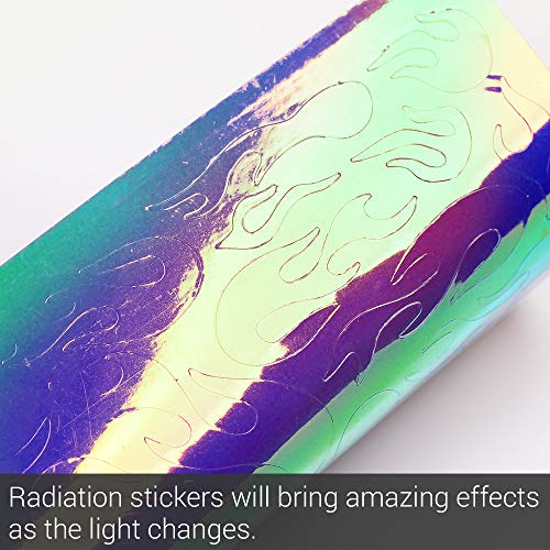 Modelones Flame Reflections Nail Stickers-16 PCS Fire Nail Decals for Gel Nail Polish Acrylic Powder Nail Art Holographic 3D Stickers with Tweezers Manicure Nail DIY Decoration