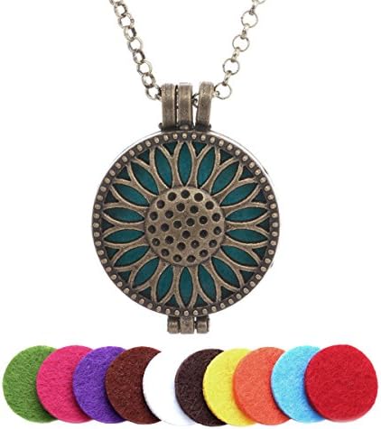JFairy Jewelry Sunflower Locket Pierced Filigree Antique Bronze Essential Oil Diffuser Necklace