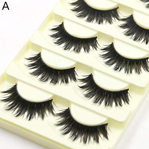 Sdoo Fake Eyelashes Makeup Hand-made Thick Crisscross Deluxe False Lashes Black Band Nature Long Reusable 5 Pairs Pack (A) - Thumbnail 5