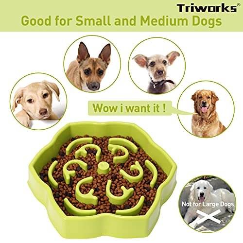 Slow Feeder Dog Bowl, Slow Feeding Petal Maze Dog Bowl, Healthy Diet Slow Eating Pet Bowl, Anti-Gulping Slow Feeder Stop Bloat Bowl for Small & Medium Size Dogs Green