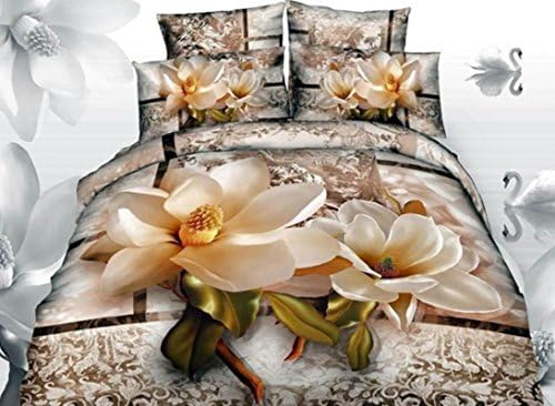 Ammybeddings Cotton Bedding Sets Queen, Luxury Bright Magnolia with Paisley Flower Print 3D Duvet Cover Sets, Floral Queen Bedding Sets 4 Pieces,No Comforter (Magnolia, Queen)