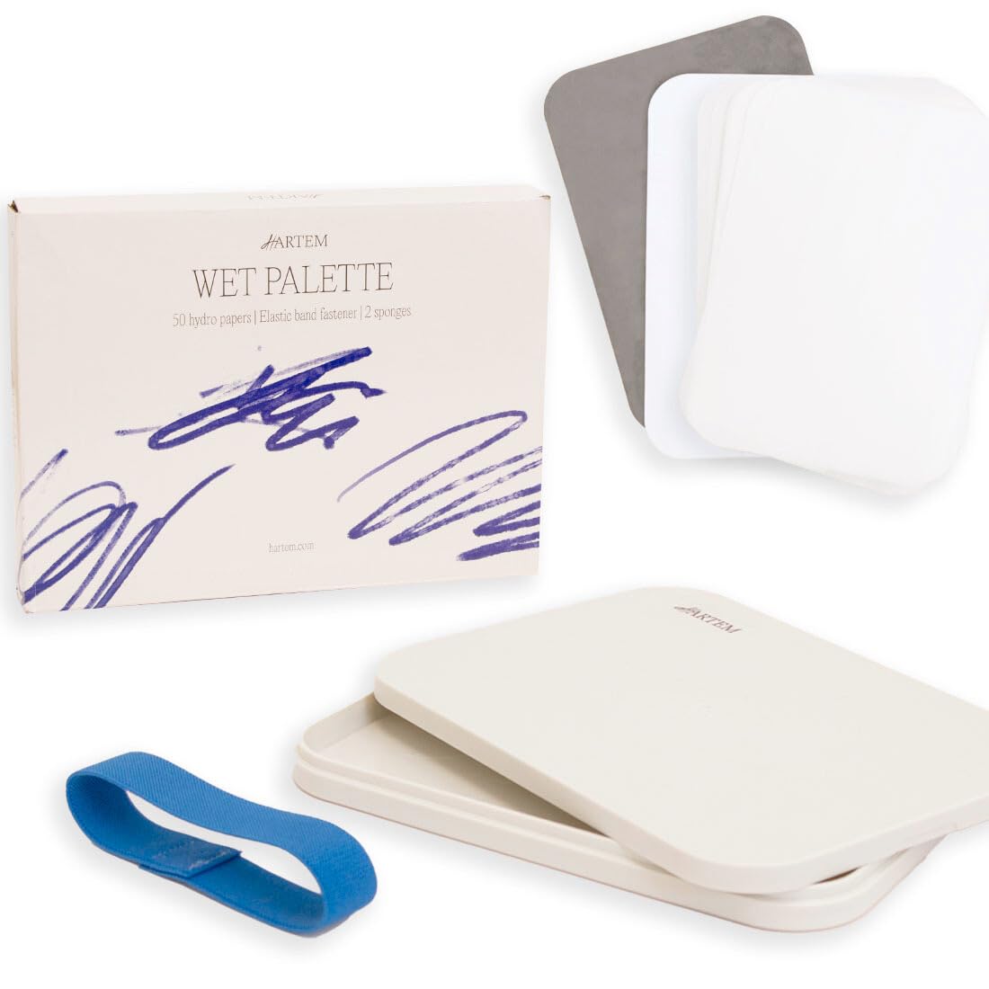 Hartem - Wet Palette for Water-Based Paints | Includes 2 Foam Sponges + 50 Semi-Waterproof Hydropaper Sheets | Ideal for Modeling Projects with Acrylic Paints and Miniatures