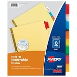 Avery Big Tab Insertable Dividers, Buff Paper, 8 Multicolor Tabs, 1 Set (11111)