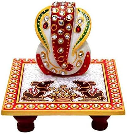 Jhoomar 15 x 8 x 12cm Handmade Multicolour Marble Ganesh Spiritual Idols Decorative Puja Showpiece Pooja Gift Item For Mandir Home Décor