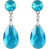 Xalroco Round and Teardrop Crystal Stud Dangle Earrings Hypoallergenic Gold Plated Birthstone Drop Earrings Trendy Evening Prom Pageant Jewelry Gift for Women