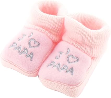 Chaussons Pour Bebe 0 A 3 Mois Rose J Aime Papa Amazon Fr Bebes Puericulture