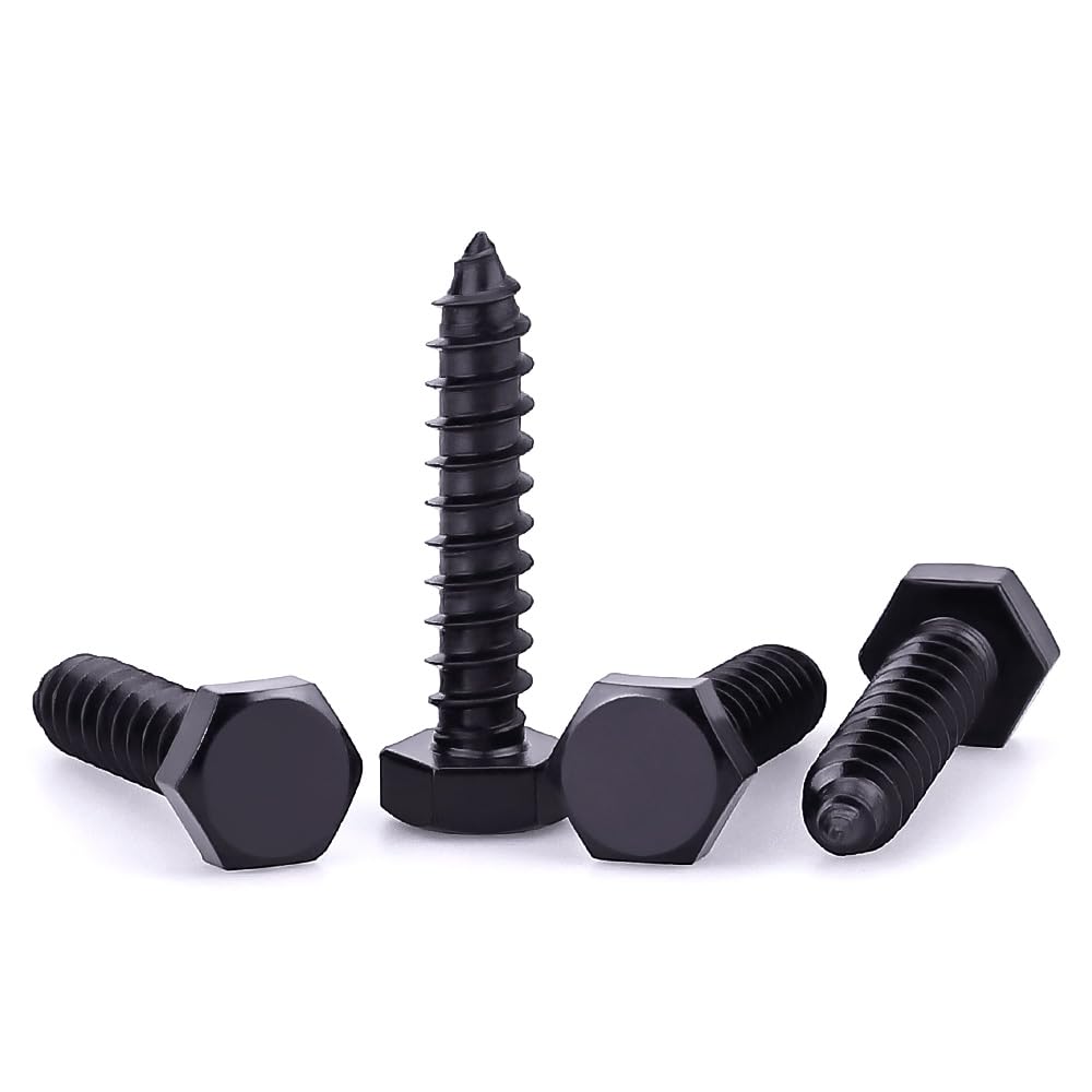 Photo 1 of 1/2 x 1-1/2" Hex Head Lag Screws Bolts for Wood Timber, 304 Stainless Steel 18-8, Heavy Duty Lag Bolts, Hexagon Head Wood Deck Screws, Black Finish, 8 PCS