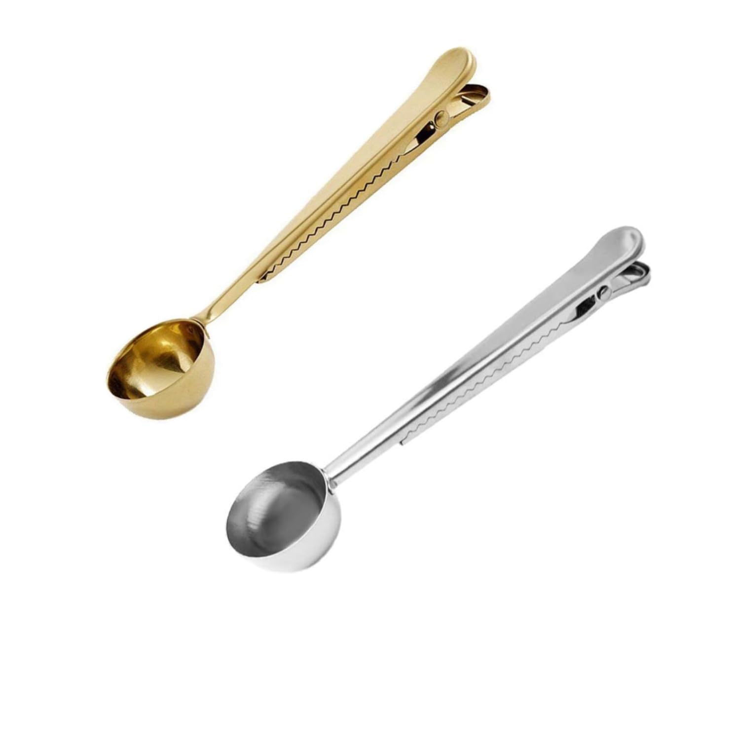Coffee Scoop with Bag Clip,2PCS Stainless Steel Coffee Measuring Scoop Coffee Spoon Measuring for Ground Coffee and Beans Milk Powder,Ice Cream Great Gift Basket Idea Silver & Gold