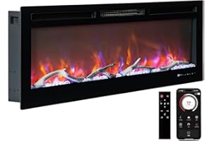 Klysiora 50 Inch Electric Fireplace with Remote Control & Alexa/WiFi, Smart Wall Mount/in Wall Recessed Insert Black Electric Fireplace-13+12 Realistic Ember Color/Flame Options,1500W Heater